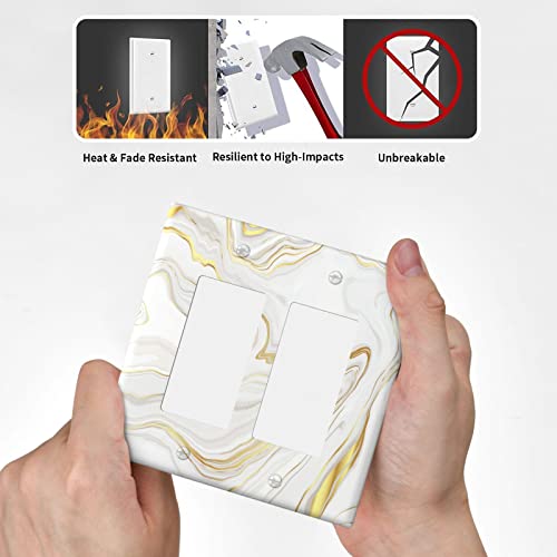 White Gold Marble Print 2 Gang Double Rocker Light Switch Plate Cover Wall Plates Decorative Electrical Outlet Covers For Decor Bathroom Kitchen Bedroom #TOP5
