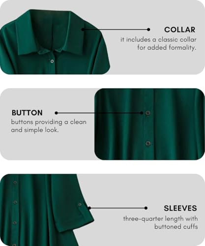 Image of Leriya Fashion Dresses for Women Western| Women's Solid Long Shirt for Women | Casual Button Down Tunic Top | Collared 3 /4 Roll-Up Sleeve Loose Fit Office Wear Shirt | Longline Western Top Or Dress