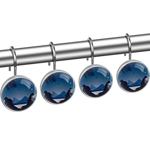 Crochets de rideau de douche Kendo bleu en acier inoxydable (lot de 12)