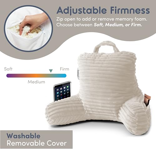 Image of Nestl Reading Pillow for Kids & Teens with Shredded Memory Foam, Luxe Cut Plush Backrest Pillows for Reading and Gaming, for use on Couch, Bed, Floor, Adjustable Support with Washable Cover Linen