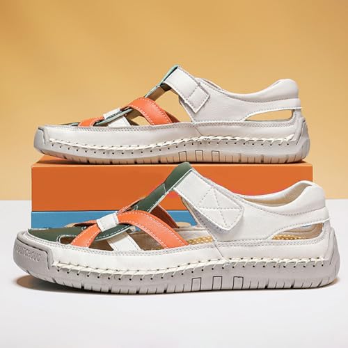 Men's Summer Casual Leather Sandals for Outdoor Beach Walking Comfortable Slip-On Low Heel Fisherman Shoes with2