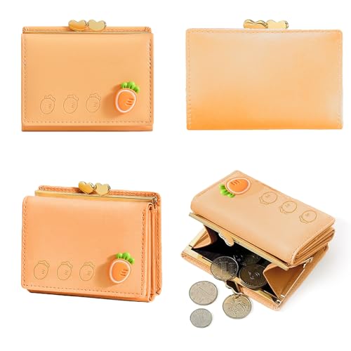 Cartoon Buckle Small Wallets for Women Ladies, RFID Blocking Purse, Cute Multi Slots Zero Moneybag (Orange)2