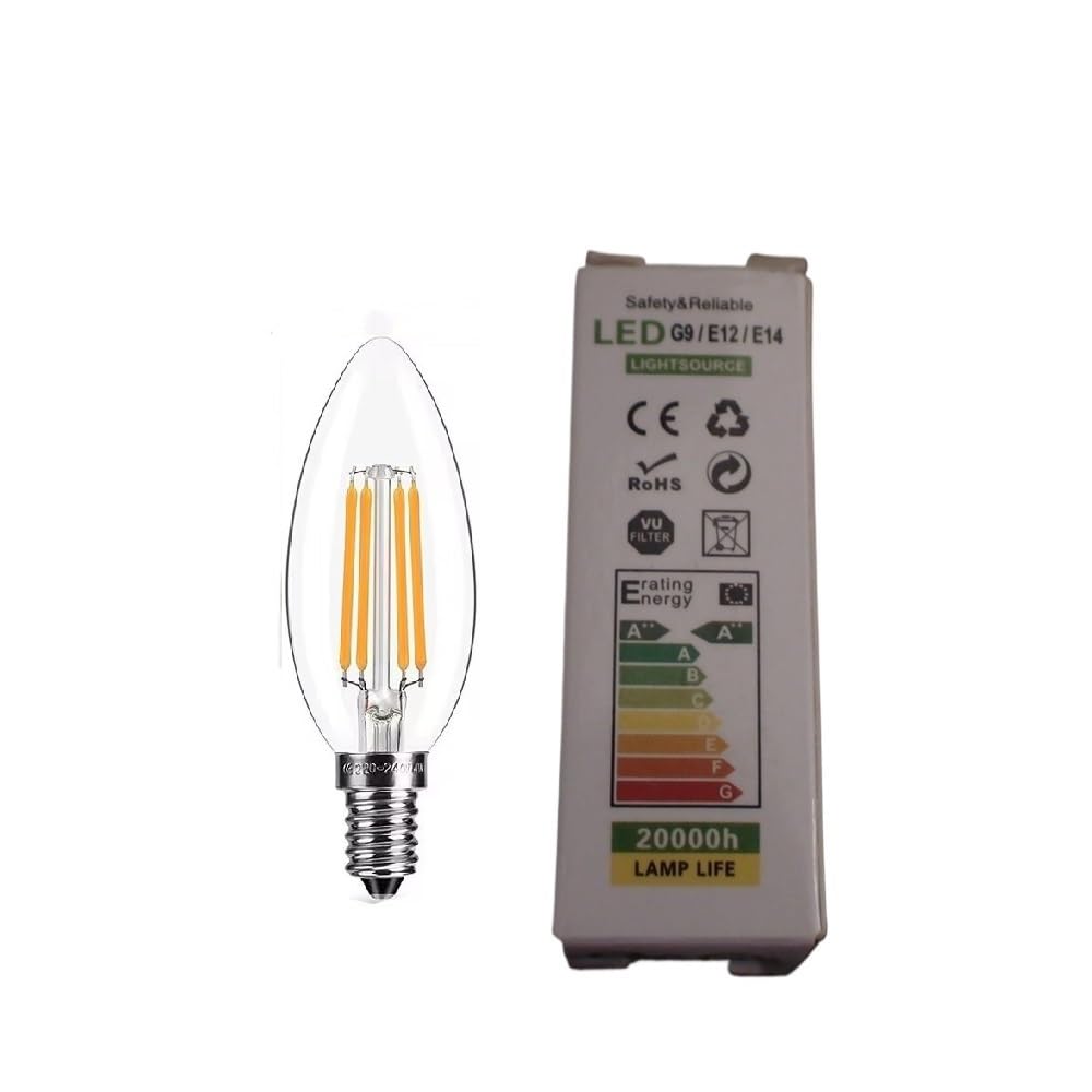 YSJX lighting, Paquete de 50 bombillas de filamento Led AC220V C35L 4W E14 bombillas de vela LED blanco cálido 2700K lámpara Led Vintage Bombillas para el hogar