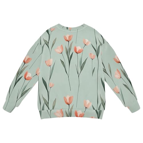 JUNZAN Sweet Tulips Sage Green Kids Girls Sweatshirts Hoodies Crewneck Boys Sweat Shirt Sports 4T2