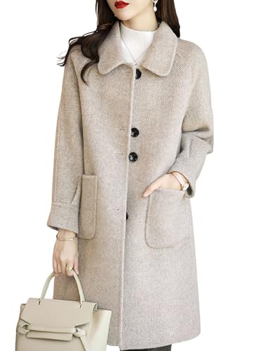 ebossy Women's Winter Warm Lapel Single Breasted Wool Peacoat Classic Long Woolen Overcoat with...