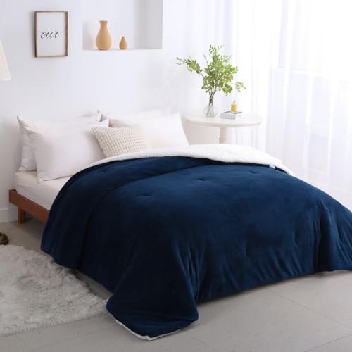 Coberdrom Edredom Londres King 260x240 Linda Casa Pele Carneiro Sherpa/Manta Soft - Marinho