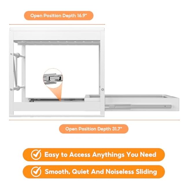 2-Tier Expandable Pull Out Cabinet Organizer, 16.9 Deep Heavy-Duty Slide Rail Slide Out Drawer Organizers with Adhesive Nano Film for Pots, Roll out Shelf Storage for Kitchen & Pantry Storage,White