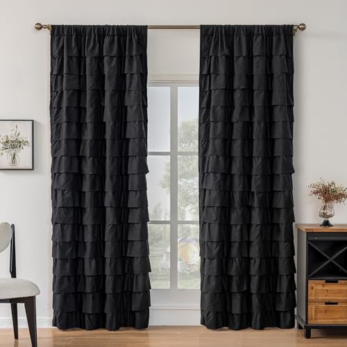Kotile Black Ruffle Curtain for Bedroom Gothic Farmhouse 52x84 Inch 1 Panel by Kotile - Used condition - US$25.87