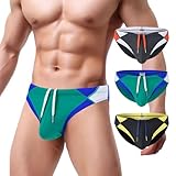 ZAIGGUT Mens Swim Briefs with Bulge Enhancing Pouch Bikini Sexy Tight Swimwear with Drawstring Green-Grey-Black XL