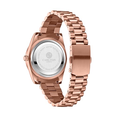 Image of Carlton London Harper Women Analog Watch, Round Dial, Stainless Steel Strap, Quartz Movement, Rose Gold Finish, 30M Water Resistant |