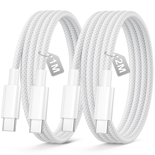 Pamker Cable USB C 60W PD 3.0, 2Pack 1M+2M Tipo C Carga Rápida Nylon Compatible con iPhone 17 Pro Max Air/16/15 Plus Pro Max, Galaxy A53 S23 S24 S25, Pixel 8 9, PS5