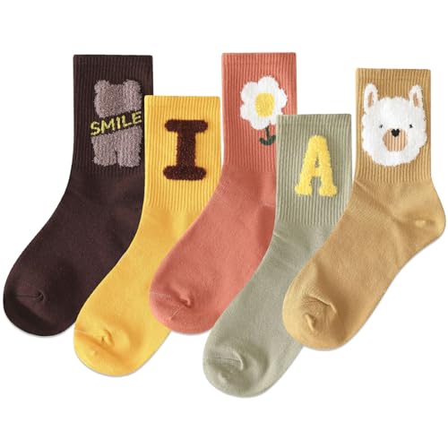 Image of IIG Womens Novelty Cotton Crew Socks Cute Animals Socks Fun Flower Socks (fit women's shoe size 5-9)