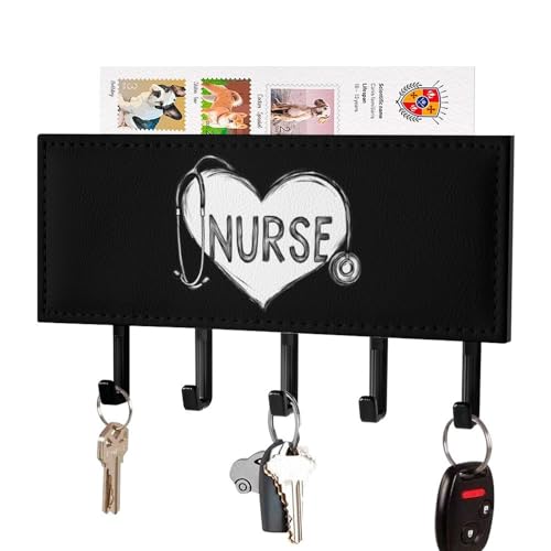 Nurse Stethoscope Love Heart Key Holder Wall Mount Rack Leather