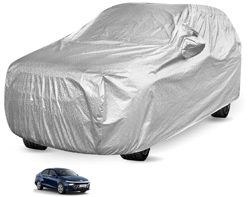 Image of Auto Hub Car Cover Compatible with Hyundai Verna (Model - 2023-To Till Date), Mirror Pocket and Soft Cotton Lining,Waterproof Verna Car Body Cover, Metallic Silver