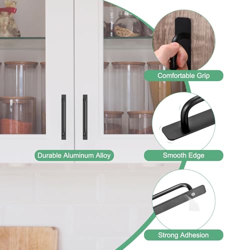 Image of M METERXITY 2-Pack Self Stick Barn Door Handles, 9.61Inch /244mm Length Aluminium Alloy Gate Handle with Double Sided Tape for Bathroom /Wardrobe /Closet, Sliding Door Handle with Plate [Black]