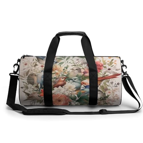 Sac en toile blanc motif oiseaux avec grande capacité de rangement 45cm