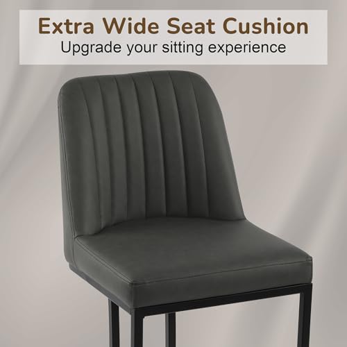 Image of LSSBOUGHT Counter Height Bar Stools Set of 2 24'' Upholstered Padded Barstools with Back Glam Kitchen Island Chairs with Black Metal Iron Frame (Gray,2pcs)