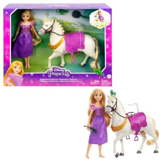 Disney Princess Rapunzel Fashion Doll & Maximus Horse Set with Saddle, Brushable Tail, Styling Accessories & Pascal Figure
