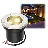 Fiqops Projecteur encastrable extérieur LED 3W blanc chaud IP65 - Spot d'éclairage de sol noir rond - Luminaire encastrable jardin étanche pour terrasse/piscine,Résistant au passage 230V