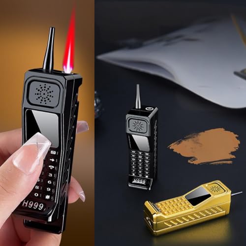 Encendedor Vintage estilo teléfono negro retro a butano miniatura 3
