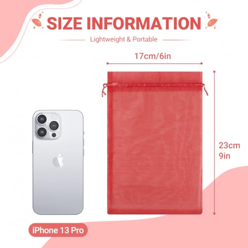 Image of FUNFERY 100PCS Red Organza Gift Bags 6x9in,Drawstring Pouch for Jewelry