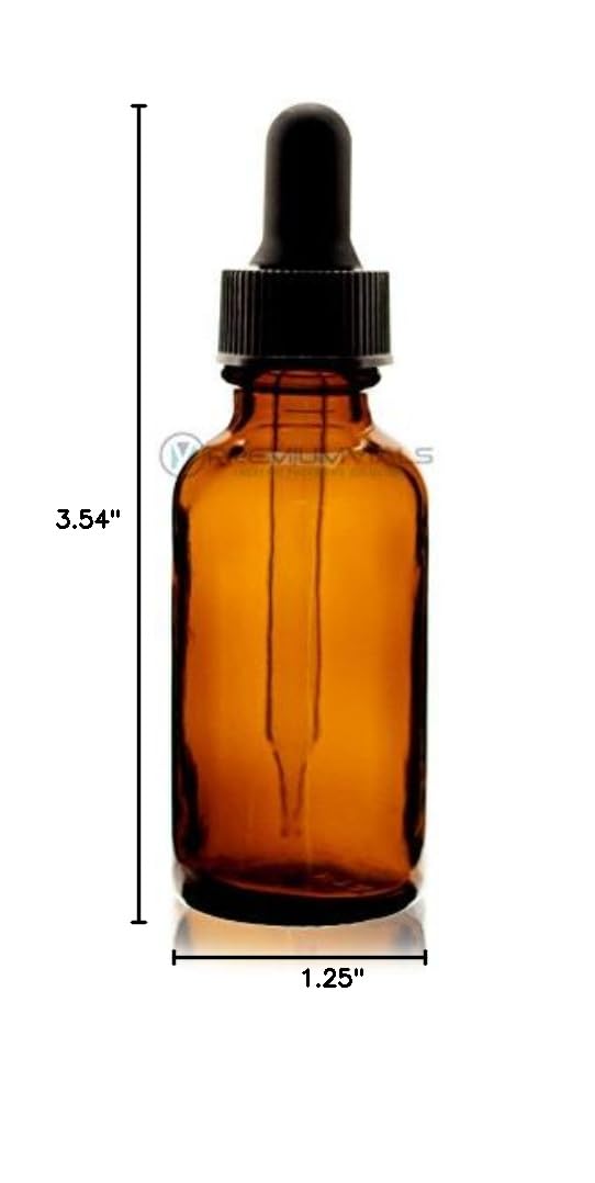 1 Oz (30 ml) Amber Boston Round Glass Bottle w/Dropper - Pack of 360