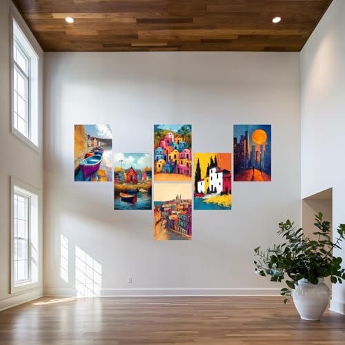 Image of SiddArtify Colorful Cityscape Wall Art Poster Print Set - Vibrant Building Decor for Living Room Bedroom Office - 12x18 inch Board Pack of 6