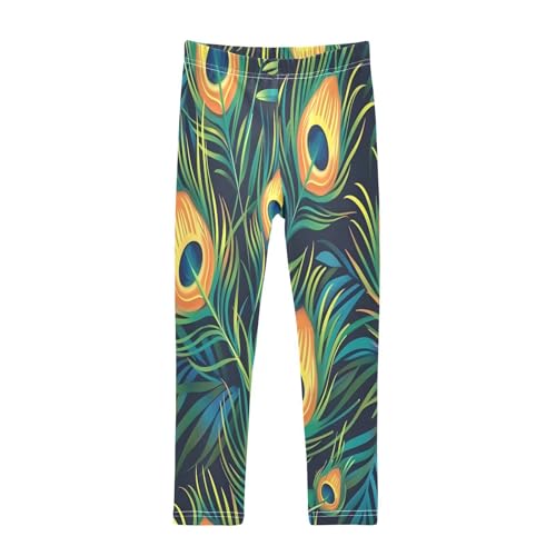 Bolaz Toddler Girls Leggings Printed Yoga Pants Leggings Peacock Feathers for Kids