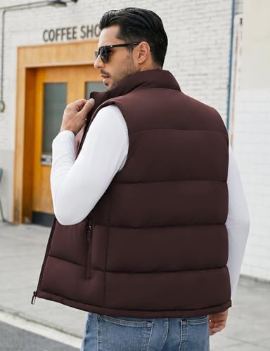 Image of WHN Men's Casual Puffer Vest Lightweight Full Zip Up Work Sleeveless Jacket Stand Collar Outerwear with 3 Pockets