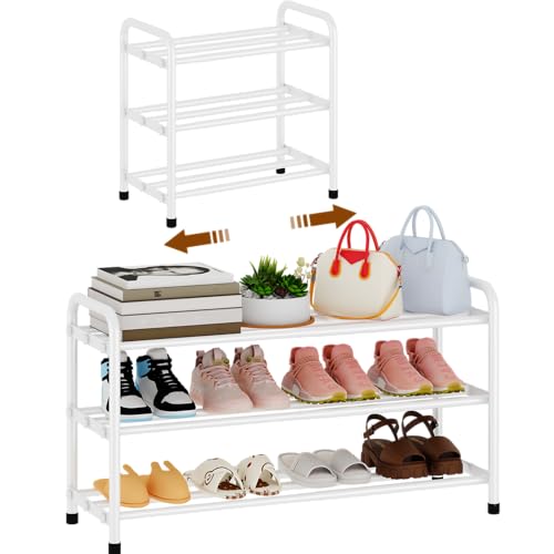 Image of KANAV 3-Tier Expandable Shoe Rack, Heavy Duty Adjustable Metal Shoe Organizer for Closet & Entryway, Freestanding, Tool-Free Assembly, White