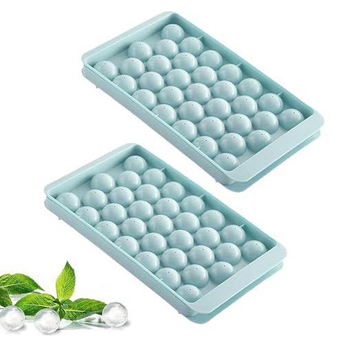 Round Ice Cube Tray Moulds with Lid – 2 Pcs Reusable Sphere Ice Cube Moulds – Ice Ball Maker for Freezer Water Whiskey Cocktail Beverage, Blue