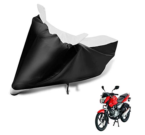Image of Auto Hub Bike Cover Compatible with Bajaj Pulsar 135 LS with Mirror Pocket, Dustproof, Heat Resistant, Triple Stitched, Pulsar 135 Bike Cover- Black, White