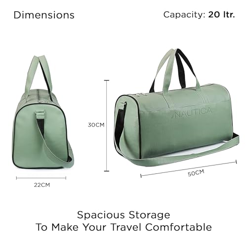 Image of Nautica Unisex PU Duffle Bag for Travel | Stylish Leatherette Cabin Luggage | Compact, Comfortable & Spacious Hand Duffel Bag for Weekend Trips, Gym & Office | Suitable for Men and Women | LIGHT GREEN