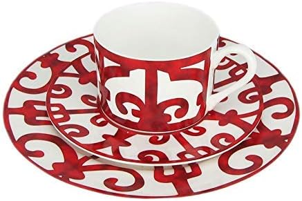 Coffee Cup Coffee Saucer Set Ceramic Steak Plate Coffee Cup and Saucer Bone Dinnerware Set Western Food Tray Red Pattern Coffee Saucer Set (Color : Cup and Saucer)