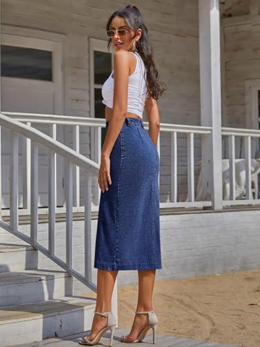 Image of Shasmi Girl's & Women's Front Button-Up Slit Longline Single Breasted Long Casual Denim Skirt Suitable for Daily WearSkirt 233