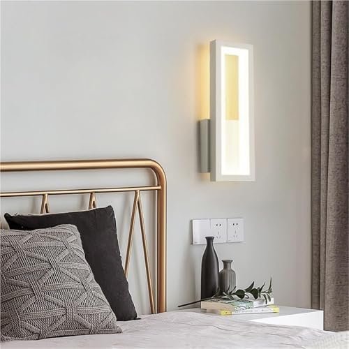Aplique de Pared LED con 3 temperaturas de Color, Pantalla acrílica Regulable, Rectangular Dorado, cableado para Dormitorio, Sala de Estar, Lectura Junto a la Cama (Blanco)