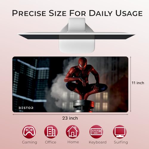 Image of BESTOR Anime Series Spiderman Printed Mouse pad with Anti-fray Stitching, Waterproof Surface & Non-Slip Rubber Base Stitched Edges Gaming Mouse Mat for Laptop (60cmx34cm)