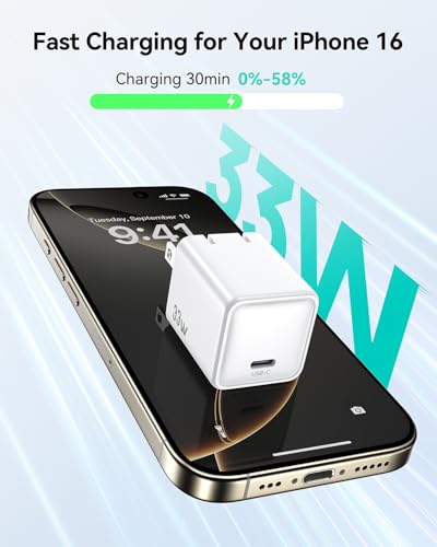 Image of Fast Charging for iPhone 16 /15 Charger,PD 3.0 PPS 33W GaN USBC Charger Block Foldable Plug Compact Type-C Wall Charge Adapter for Apple iPhone 16 Pro Max Series,Galaxy S25 /Pixel 9 /iPad (white-2pcs)