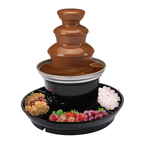 3 Tier Electric Chocolate Fondue Fountain Stainless Steel Party Fountain with Fruit Plate and Serving Fork, Multipurpose Portable Chocolate Warmer for Cheese Liqueur Party Wedding