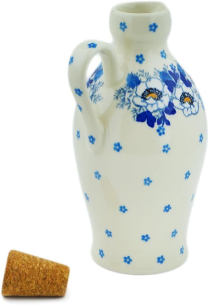 Polmedia Polish Pottery Bottle - Blue Spring Pattern Handmade in Boleslawiec Poland by Ceramika Artystyczna + Certificate of Authenticity