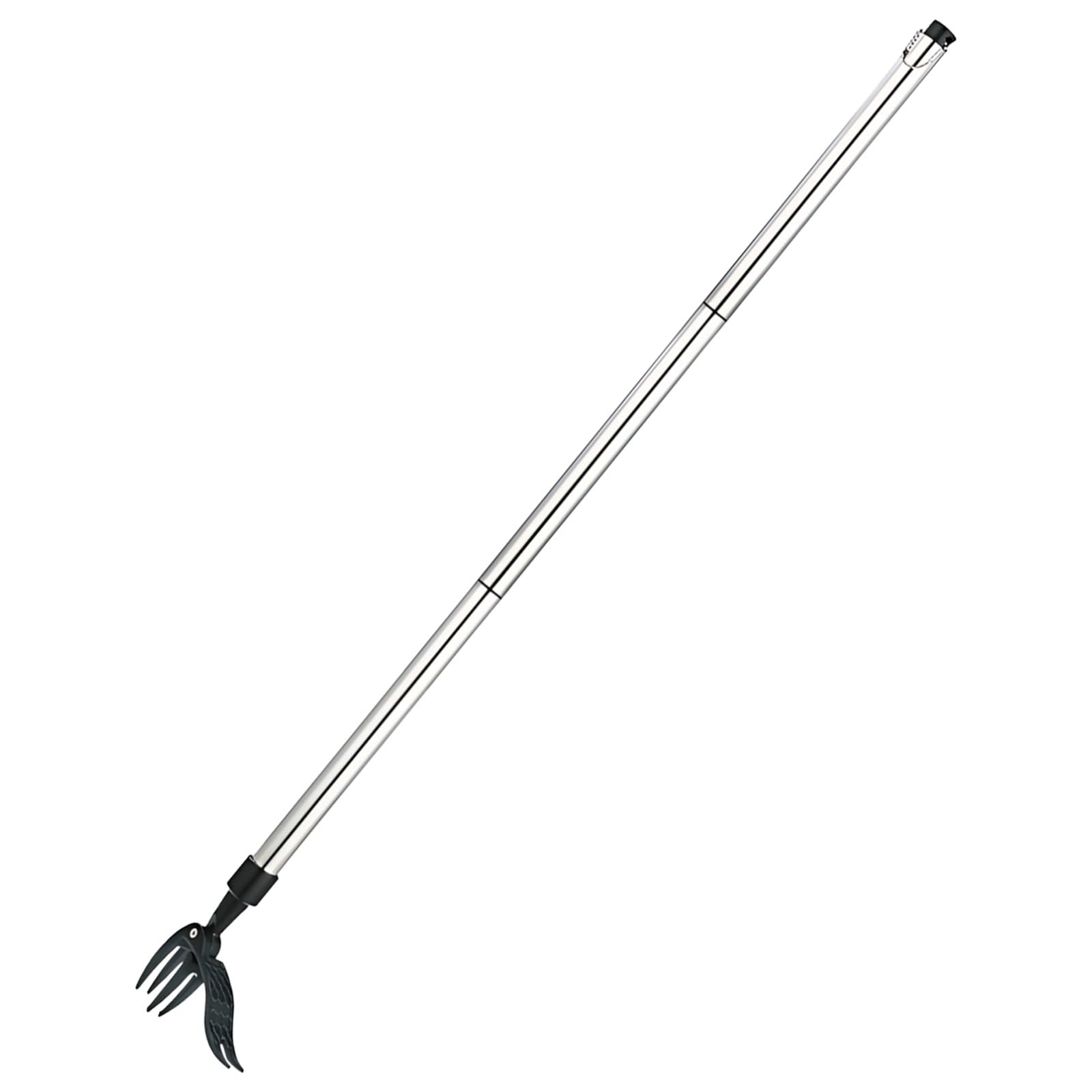 Unkrautstecher mit langem Stiel, 39,4 Zoll / 100 cm manueller Jäter mit 4 Zinken, Metall-Unkrautentferner mit 5,3 Zoll / 13,5 cm Kopf, Silber