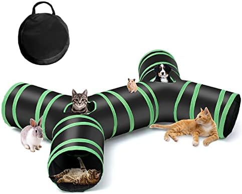 Upgraded Cat Tunnel Bone-Type, 4 Way Collapsible Cat Playhouse Pet Play Tunnel Tube with Storage Bag for Cats, Puppy, Rabbits, Ferret, Guinea Pig, Indoor and Outdoor Use