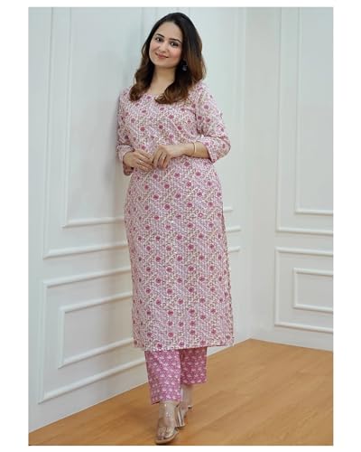 Image of KLOSIA Womens Viscose Croset Work Kurta Pant Set