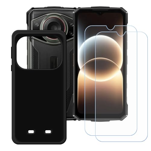 LCEHTOGYE �K�p Doogee Fire 7 Ultra + 2 x�����K���X�X�N���[���v���e�N�^�[�p�P�[�X�A�K�p Doogee Fire 7 Ultra (6,6")�ƌ݊����̂���u���b�N�\�t�gTPU�V���R���Q���P�[�X�ی�J�o�[