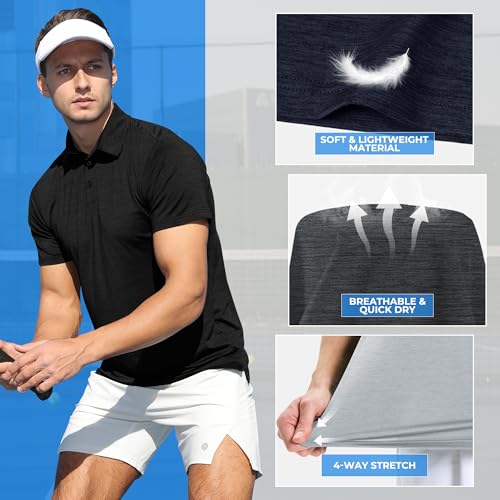 LalaHooK 3 Pack Polo Shirts for Men - Quick Dry Moisture Wicking Performance Golf Shirts Black Short Sleeve for Work Athletic3