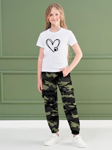 Image of ARTMINE Girls' 2 Piece Outfits Casual Drawstring Jogger Pants and Basic Short Sleeve Top Set, 6-14 Years