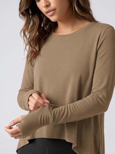 Image of ODODOS Soft Modal Long Sleeve Crop Top for Women with Thumb Hole Athletic Gym Workout Cropped Yoga Shirts
