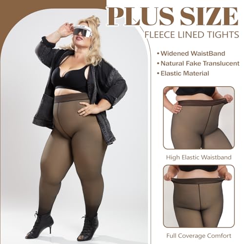 DancMolly Fleece Lined Tights Women Plus Size Fake Translucent Warm Thick Thermal Legging High Waisted Winter Sheer Pantyhose2
