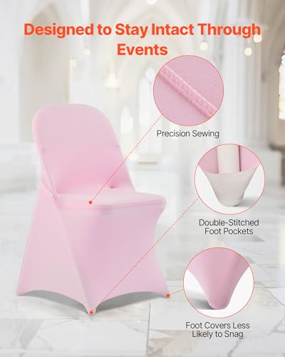 Image of VEVOR Chair Covers, Polyester Spandex Chair Cover, Stretch Slipcovers for Wedding Party Dining Banquet Flat-Front Chair Covers (Pink-c, 50PCS)