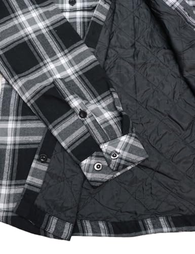 URBANJ Men's Long Sleeve Heavy Weight Quilted Lined Plaid Flannel Shirt Jacket3